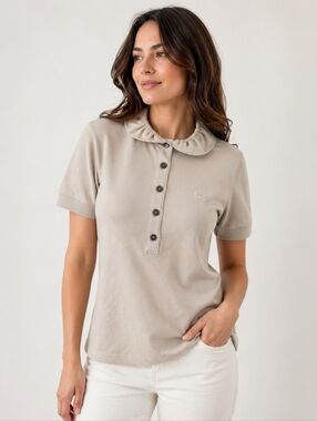 Burberry Light Beige Ruffle-Neck Polo Shirt